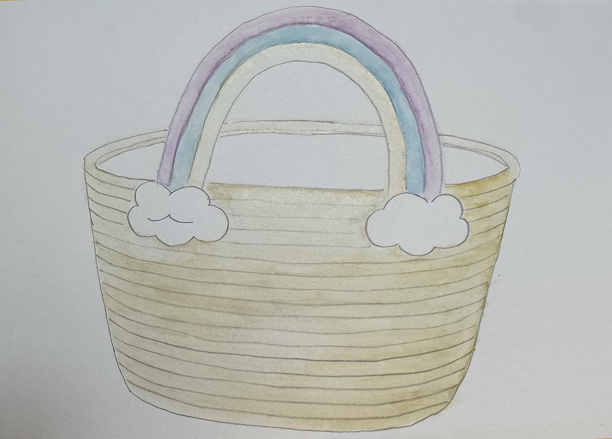 Picknickkorb aus Baumwollseil mit Regenbogen-Griffen – Bild 4