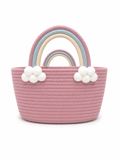 Picknickkorb aus Baumwollseil mit Regenbogen-Griffen – Bild 3