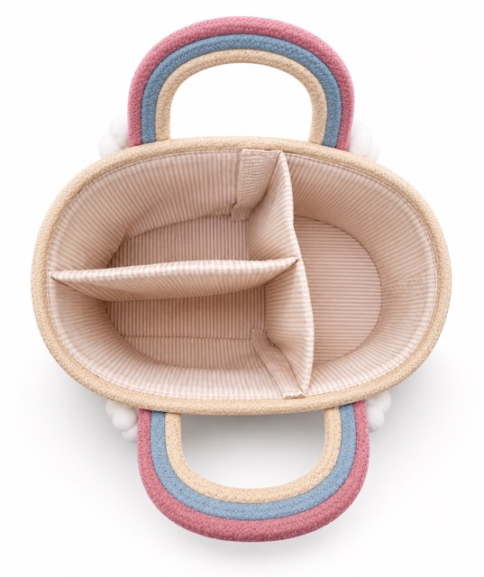 Picknickkorb aus Baumwollseil mit Regenbogen-Griffen – Bild 2